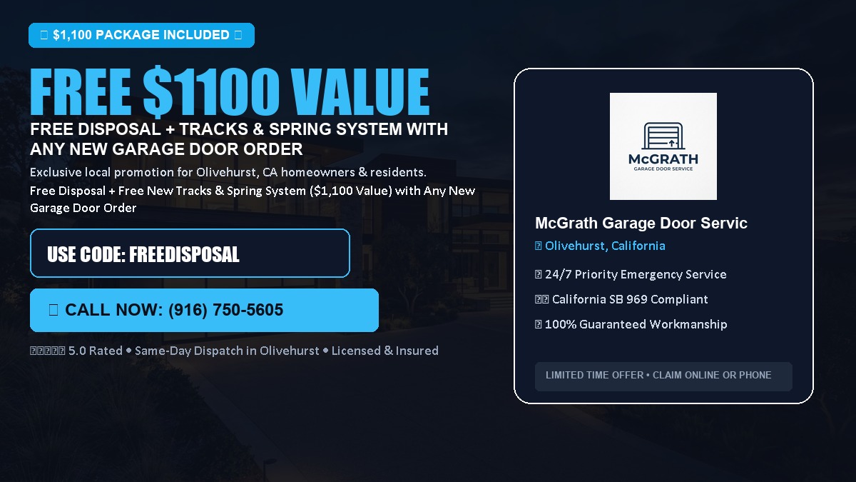 Free Disposal + Free New Tracks & Spring System with Any New Garage Door Order ($1100 Value) in Olivehurst, CA